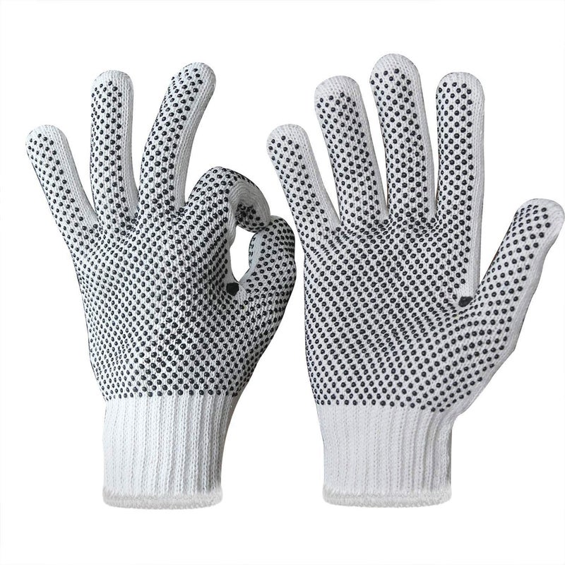 Evridwear Cotton Polyester String Knit Shell Safety Protection Work Gloves for Painter Mechanic Industrial Warehouse Gardening Construction Men & Women 12 Pairs, With Two Side dots, L Size - Image 2